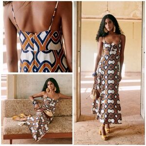 EUC Edition Sezane Lois Bow Front Multicolor Geometric Midi Dress FR 44 US 12